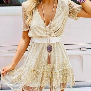 NWT Chic pinkish - gold tone Lace Mini Dress